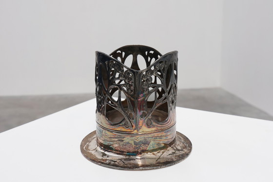 Image 1 of Jugendstil Weinflaschenhalter aus Zinn, gemarkt Urania 1075, ca. 1910