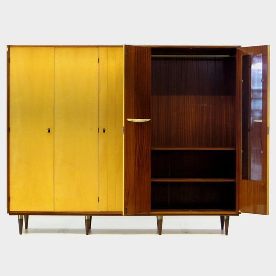 Image 1 of Large vintage design wardrobe in flamed maple and teak