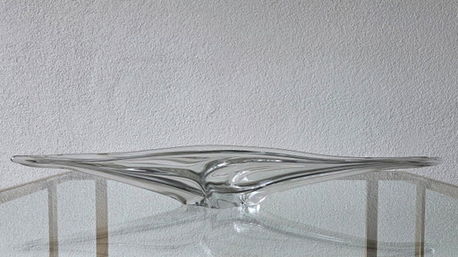 Zeer grote Mid-Century glazen schaal (66cm) – Art Vannes (gemerkt)