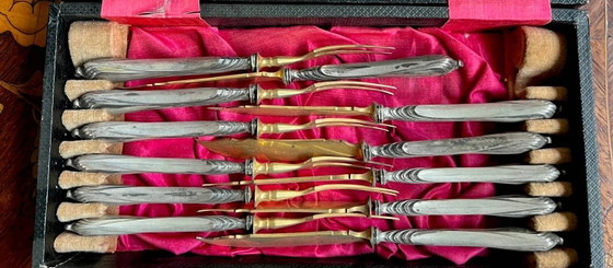 Set messen en vorken voor fruit., Besteksets, Zilver, Gold (foto 7 van 15)
