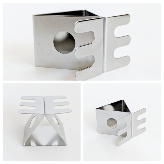 Image 1 of Set of 6 Nathalie du Pasquier Stainless Steel Napkin Rings, Postmodern Geometric Design