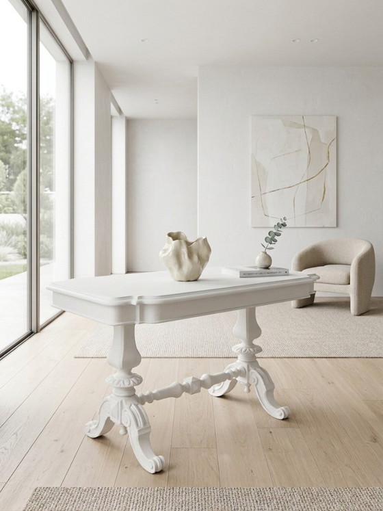 Image 1 of Louis Philippe walnut coffee table, 19th century, white lacquer