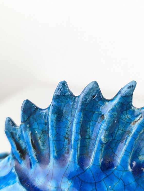 Image 1 of Art déco italien Guido Cacciapuoti Sculpture de poisson Scorfano émaillée bleue années 1930