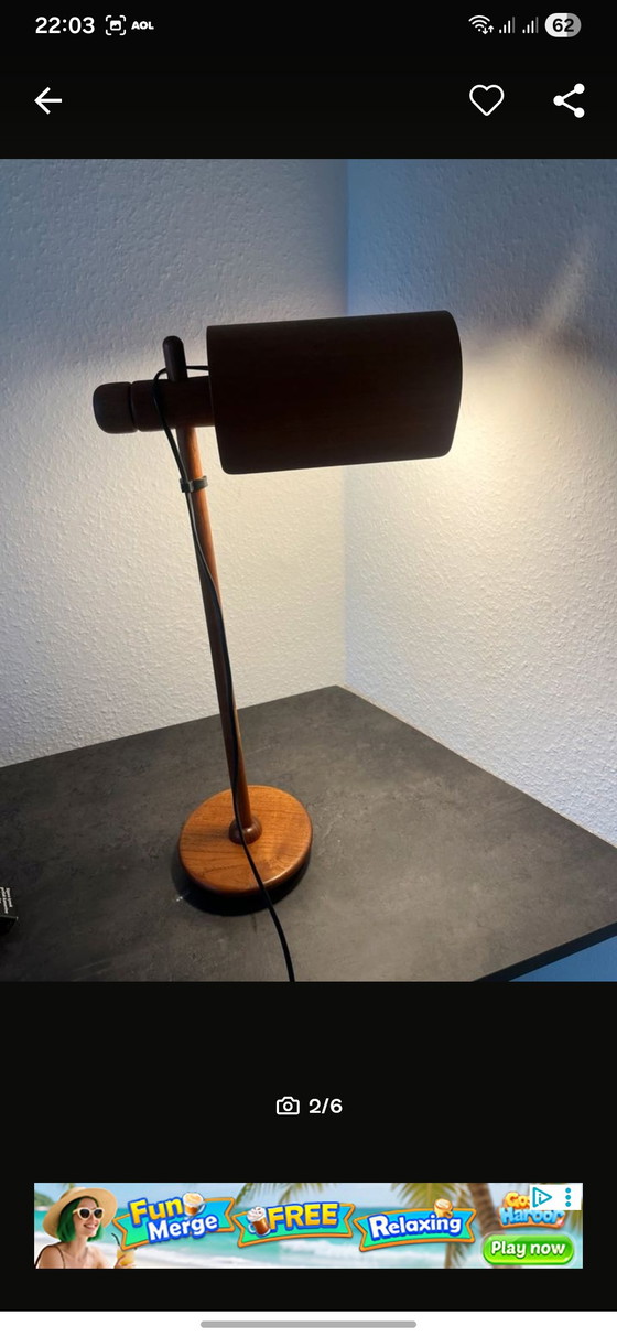 Image 1 of Mid-Century Temde Table Lamp – Teak Wood – Vintage 60s/70s