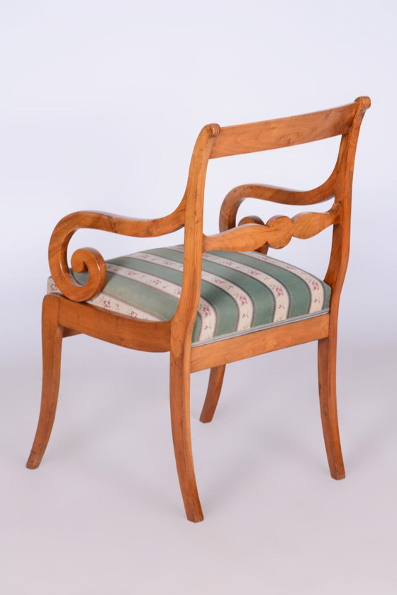 Restored Biedermeier Armchair with Stool, Beech, Oak, Cherry, Austria, 1830s – Textile, Wood (photo 13 of 20)