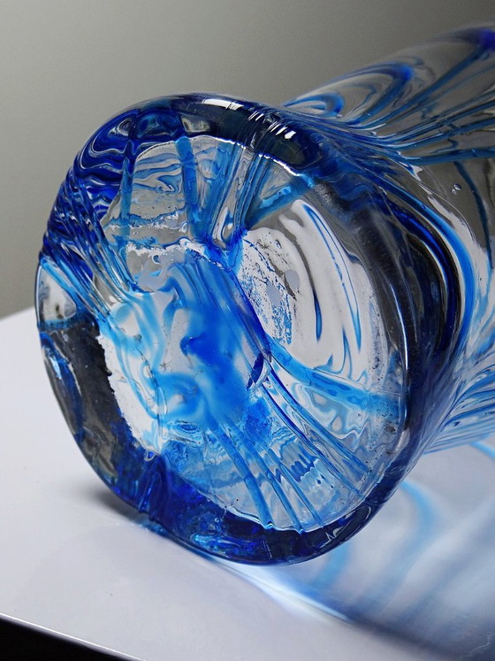 Image 1 of Large blue and transparent Murano blown glass vase, Italy, 1960s-70s