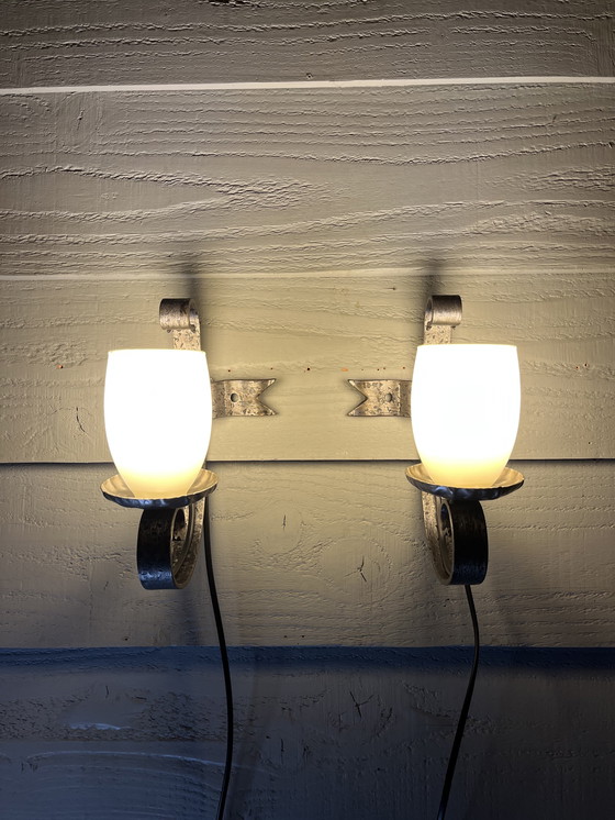 Image 1 of 2 vintage brutalist wall lamps