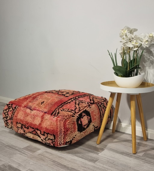 Pink Peach Berber Pouf, Moroccan Pouf