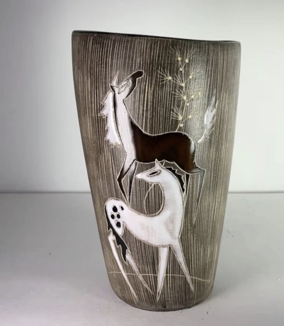 Image 1 of Ruscha Ceramic Vase By Hans Welling "Les Chevaux" (The Horses)