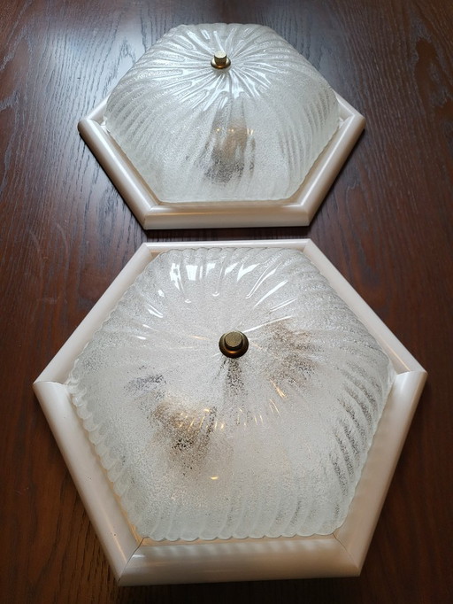 Lampe en verre Iceglass vintage style Hollywood, milieu du siècle