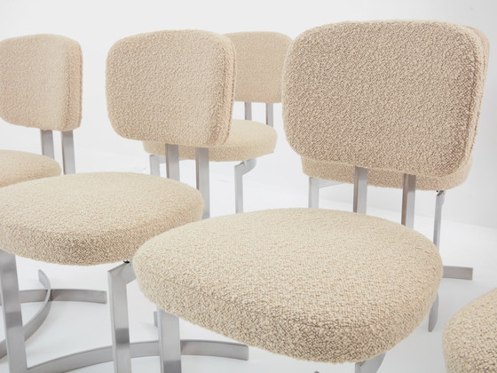 Image 1 of Paul Legeard Set van Twaalf Stoelen Roestvrij Staal Wol Bouclé 1970