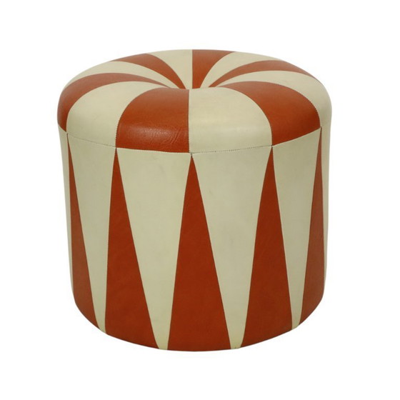 Image 1 of Round Vintage Pouf Skai Orange Cream