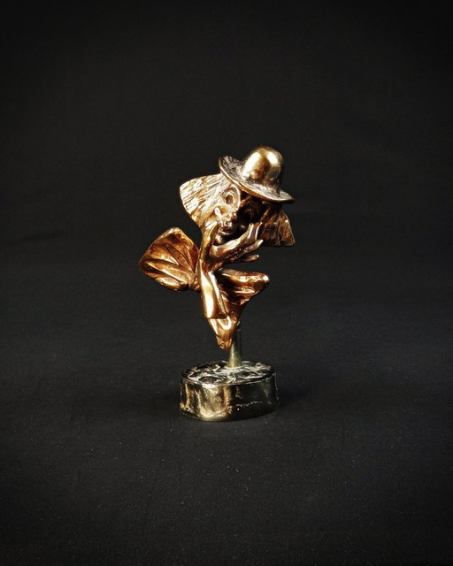 Yves Lohé "Clown au Chapeau" sujet en bronze à patine dorée vintage années 90s