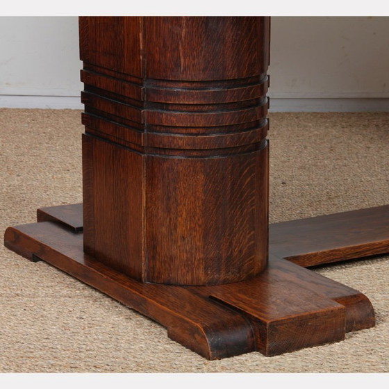 Image 1 of Eikenhouten eettafel in de stijl van Charles Dudouyt, 1940.