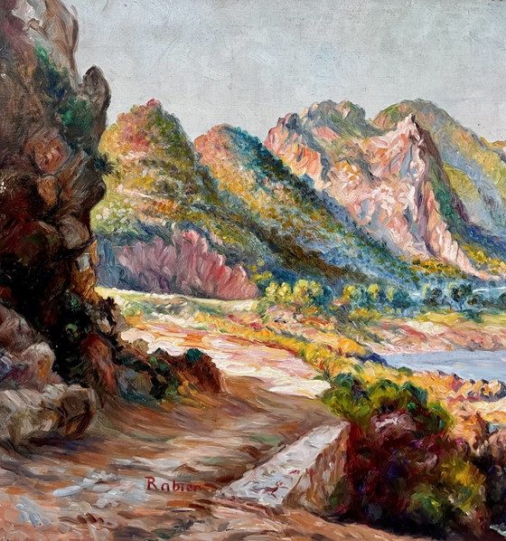 Gran óleo postimpresionista, La Corniche d’Or, Estérel, Firmado Rabier, Hacia 1920, Pinturas y dibujos, Madera (foto 3 de 13)