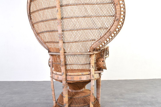 Image 1 of Fauteuil Emmanuelle en osier à motif paon, style Mid-Century, de Kok Maison, années 1970