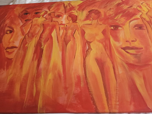 Groot figuratief schilderij op doek 200 x 90 cm