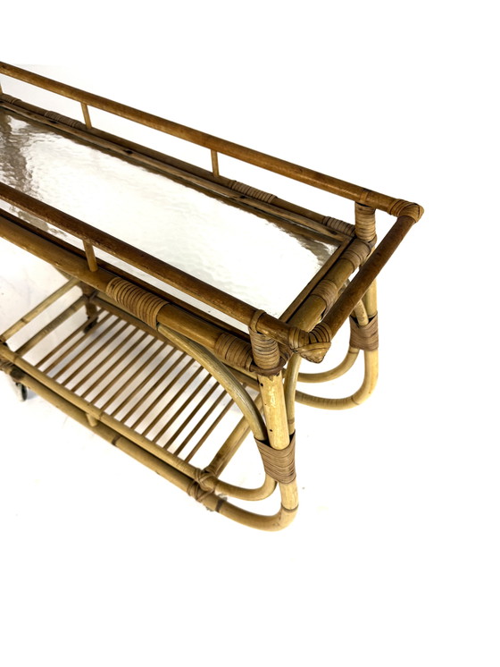 Image 1 of Vintage rattan plant table '60