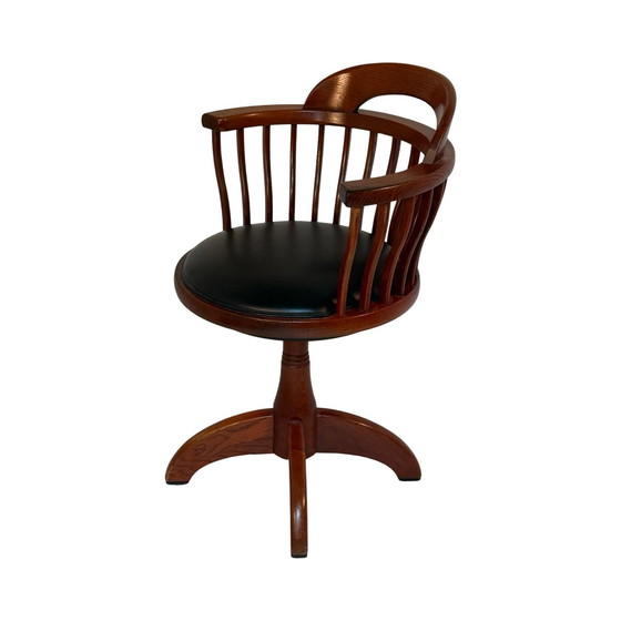 Image 1 of Sedia da capitano in legno curvato - Montata su base girevole - Seduta nera, fuso in ghisa
