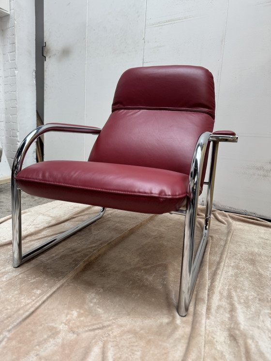 Image 1 of Fauteuil vintage des années 80 en cuir rouge italien