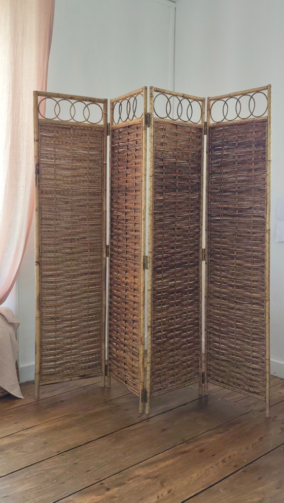 Image 1 of Italian screen in rattan and bamboo from the 60s