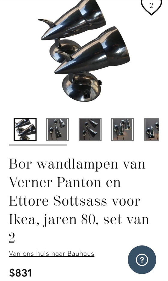 Image 1 of IKEA Bor wandlampen (model V9419) ontwerpers Verner Panton en Ettore Sottsass als onderdeel van een samenwerking voor IKEA. 