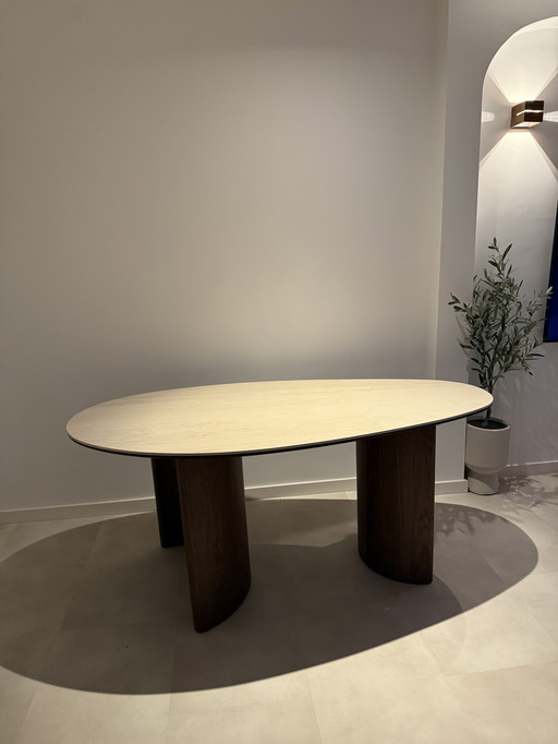 Nieuwe Japandi Eetkamertafel Walnoot/Travertin 180x90