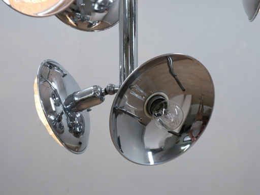 Esperia chandelier 1970s, chrome and Murano glass, 6 arms adjustable