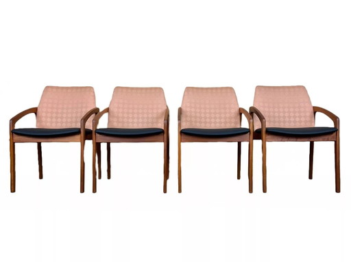 4x 60's 70's Teak Dining Chair Henning Kjaernulf Korup Stolefabric Mod. 23