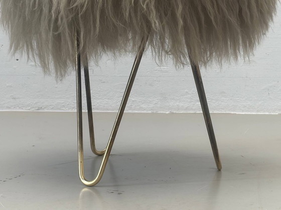 Vintage kruk met bontbekleding en messing frame, jaren 60. – Krukjes, Chrome (photo 8 of 10)