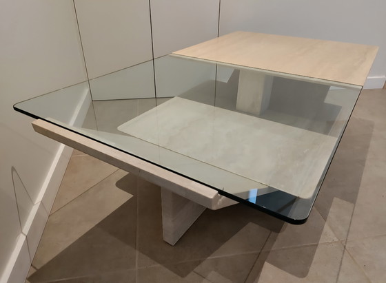 Image 1 of Travertine coffee table with glass