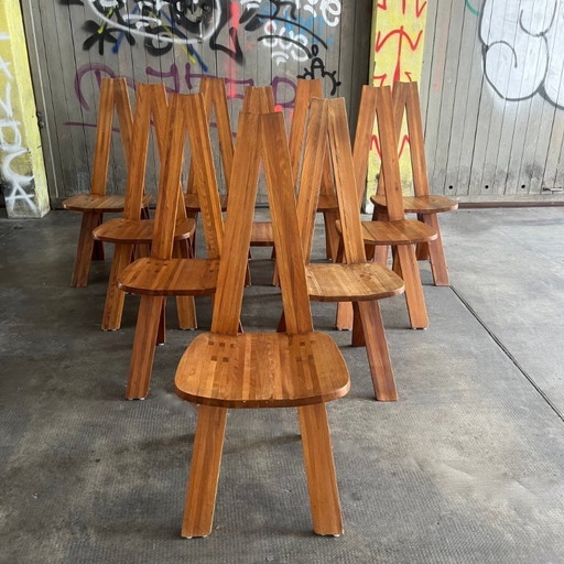 10x vintage chairs S45 solid elm by Pierre Chapo