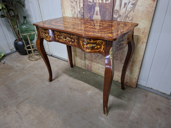 Image 1 of Antieke barok stijl schrijftafel, console damesbureau, kaptafel  met inlegwerk afm: 98x54cm en 79cm hoog.