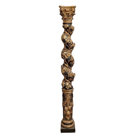 Image 1 of Sculpture, carving "Solomonic Column", carved, gilded and polychromed wood, 18th century – Spain