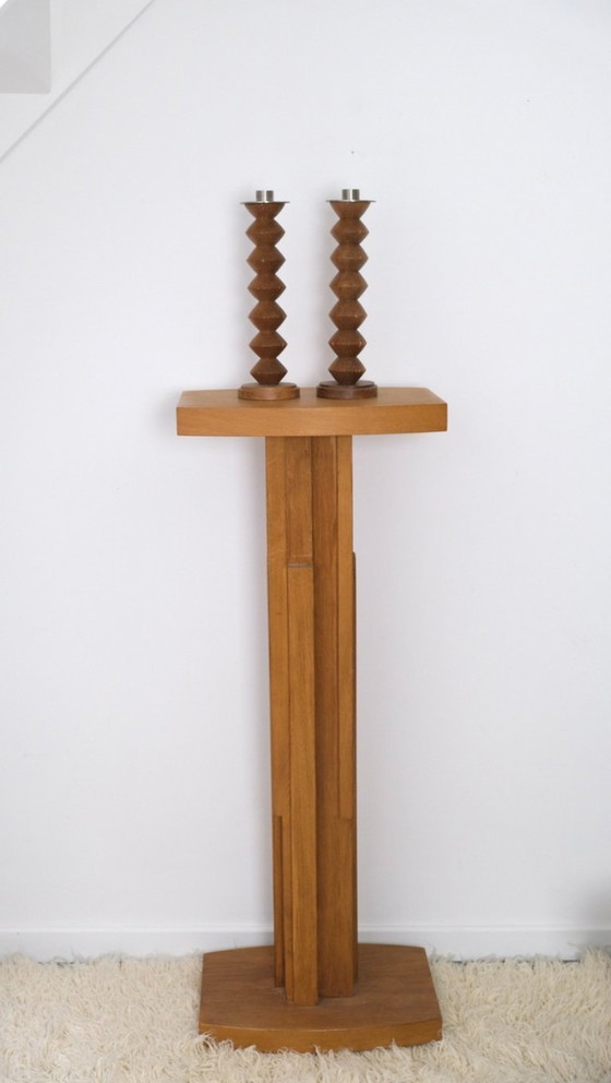 Art Deco Style Oak Side Table – Plant table, Wood (photo 4 of 5)
