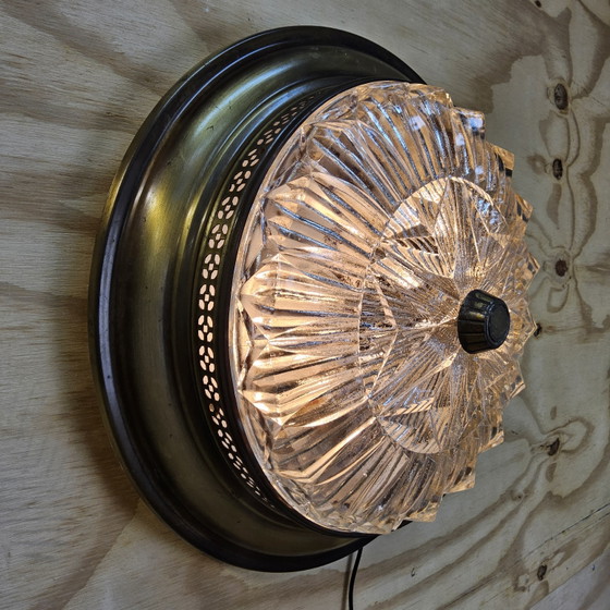 Image 1 of Vintage Ceiling Lamp with Cut Glass and Brass Rim (40cm)