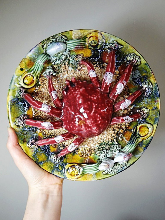 Image 1 of Trompe-l’oeil crab slushie plate Caldas da Rainha Portugal vintage