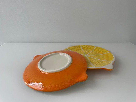 Image 1 of Juego de 2 platos de cerámica con rodajas de naranja