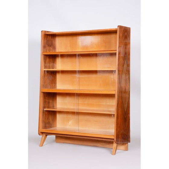 Image 1 of Vintage walnut and glass bookcase by Tatra Pravenec, Czech 1950