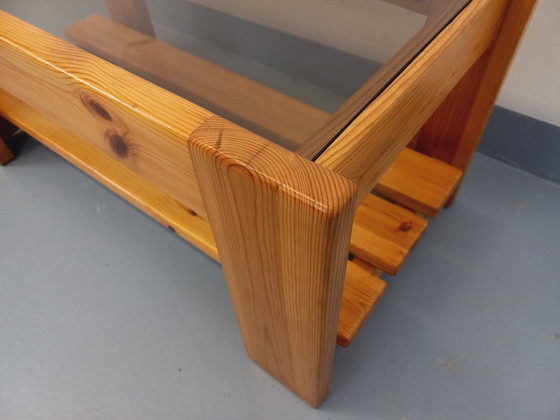 Image 1 of Vintage coffee table in pine and smoked glass from the 70s/80s