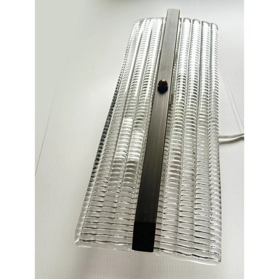 Image 1 of Set van twee moderne, bruinachtige wandlampen van Murano-glas met strass-steentjes, rechthoekig van vorm.