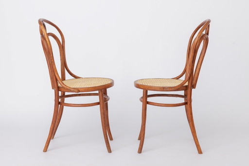 Set of 2 Bentwood Angel Chairs 1940s, Vienna Cane Seats, Stained Beech Wood, Vintage Dining Chairs