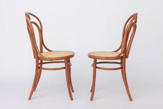 Image 1 of Set of 2 Bentwood Angel Chairs 1940s, Vienna Cane Seats, Stained Beech Wood, Vintage Dining Chairs