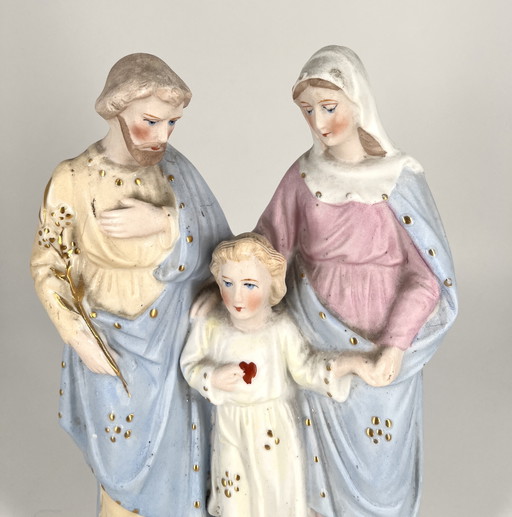 Groupe en porcelaine biscuit ancienne « Sainte Famille » – Sacré-Cœur – vers 1900, Art nouveau