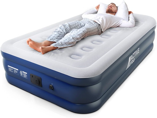 Active Era Matelas Gonflable Premium 1 Personne, Lit pneumatique Simple avec Pompe Électrique & Oreiller Intégrés, Voyage, Campi