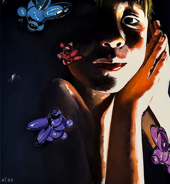Pittura a Olio Originale Arte Contemporanea Pop Art Mondo dei Sogni, Dipinti e disegni, Tela, Nero, Modern (foto 6 di 7)