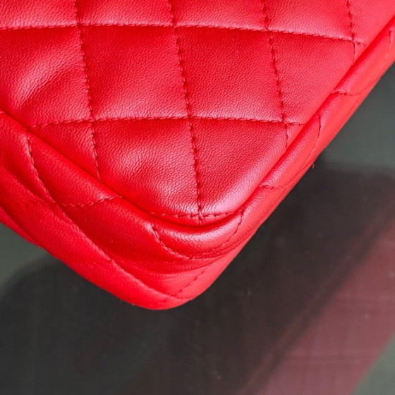 Image 1 of Chanel Seasonal Flap Two-Tone Quilted Lambskin Red Grey GHW No 23