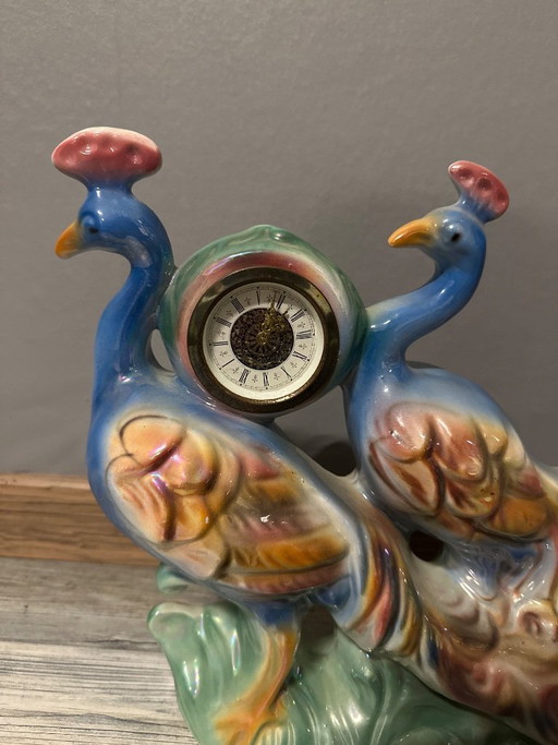 Decorative Object Pouw Italian Ceramics, 1960s Pfauen Dekoration mit Uhrwerk , 1960 Italien 
