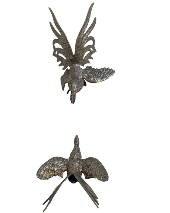 Set Thaise Metalen Hanen – Decoratieve Beeldhouwkunst (20e Eeuw) (photo 4 of 9)
