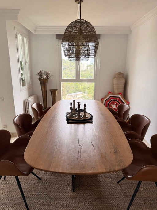 Designer Solid Wood and Metal Dining Table